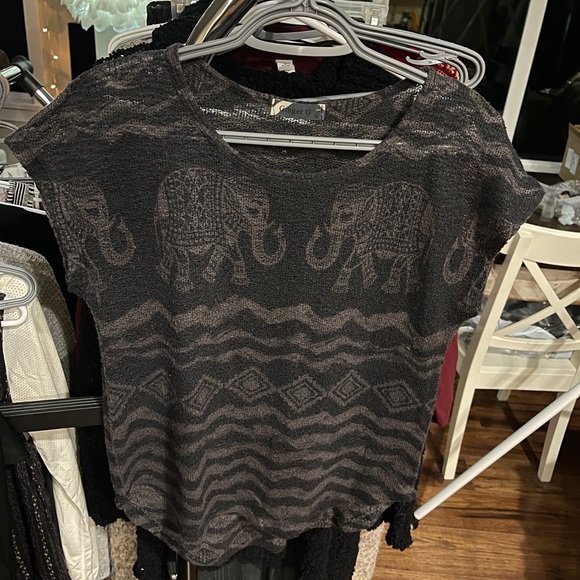 Black Sheer Elephant Pattern Top - Picture 2 of 5